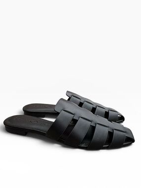Katy Perry The Confidant Black Leather Fisherman Square Toe Mules Women’s size 9